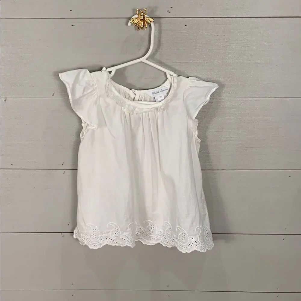 Ralph Lauren White Blouse with Flutter Cap Sleeves